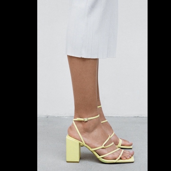 Zara square toe heel ankle strap sandal yellow 39 size 8
